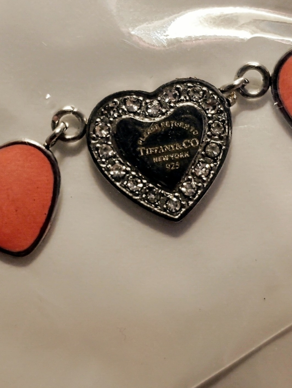 💎🩷*LUXURY* Tiff Fam Sterling 9.25 PINK Hearts with CRYSTALS Link BraceleT💎🩷 - Picture 2 of 3